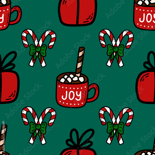 Doodle Christmas and new year vector seamless pattern
