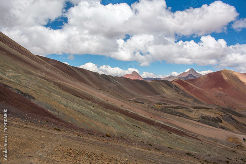 Rainbow Mountain overlooking the Red Valley trail  Peru. 