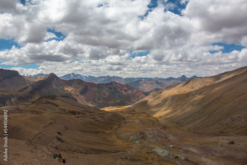 Rainbow Mountain Valley, Peru, with views of the mountains. 
