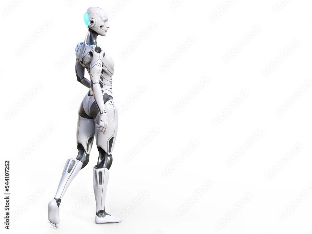 3D rendering of a female android with white background. 3D rendering of a female android with white background.