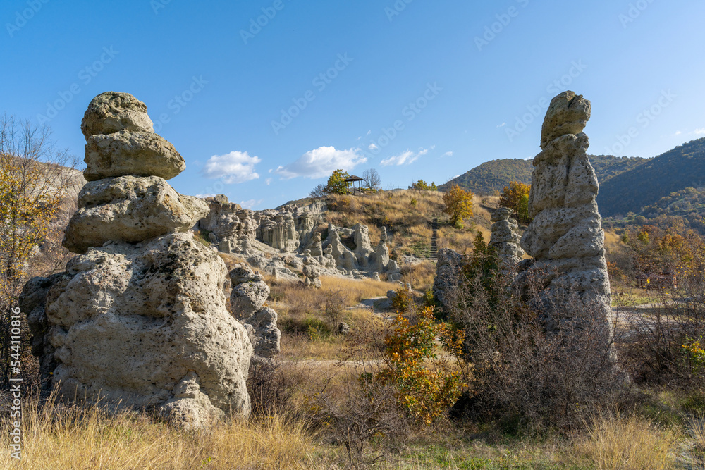view of the Stone Dolls rock formations near Kratovo in North Macedonia
