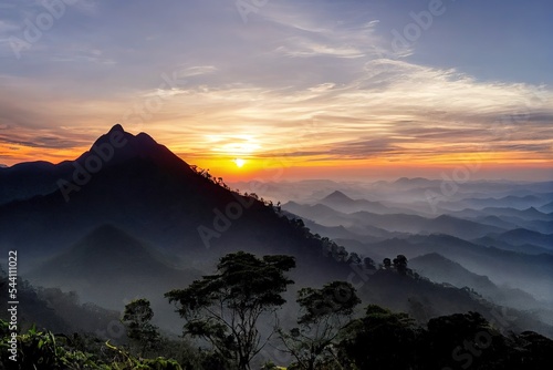 Beautiful sunrise at little Adams peak in Ella, Sri Lanka. Ella is a great location for viewing some of the best natural scenery in Sri Lanka