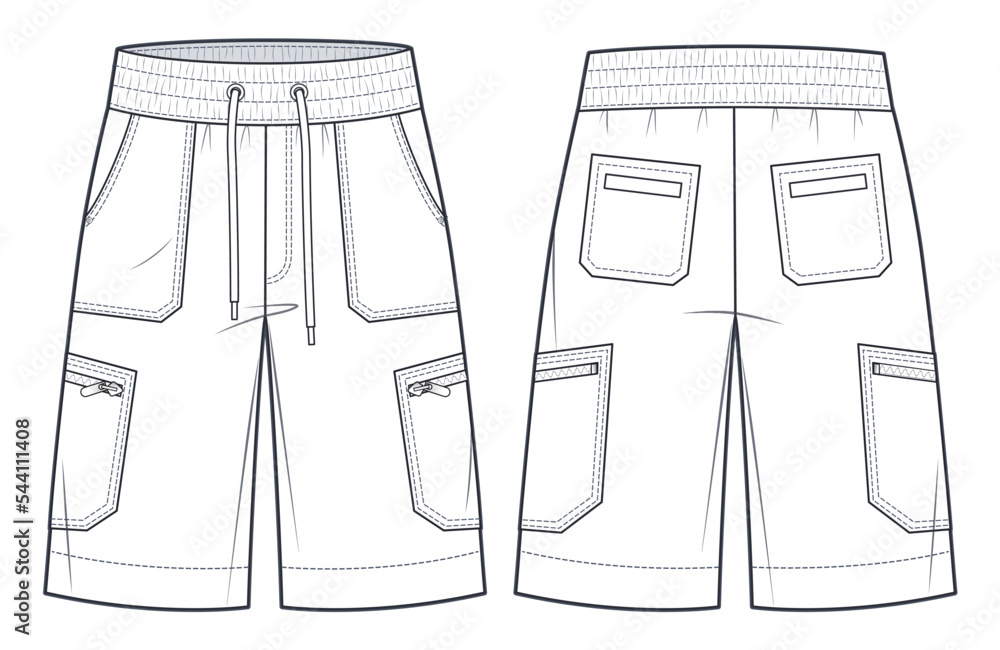 Men's Cargo Shorts technical fashion Illustration. Short Pants fashion ...