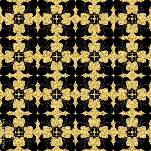 Arabic glitter pattern in gold on black background for design