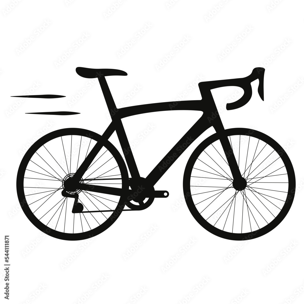 ikona rower szosowy, wektor rower czarny na białym tle  - obrazy, fototapety, plakaty 