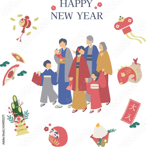 新年になり初詣帰りに初売りに向かう家族