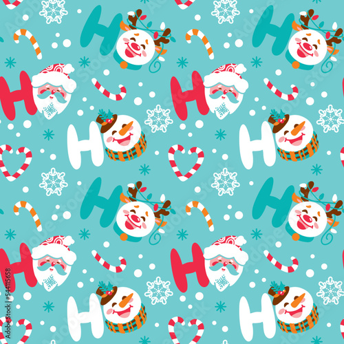 Santa Claus, reindeer and snowman, children's print with ho ho ho letters