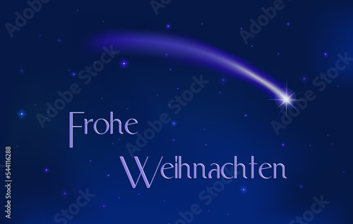 Weihnachtskarte mit Sternenhimmel, Halleyscher Komet und Weihnachtsgrüße, 
Vektor Illustration

