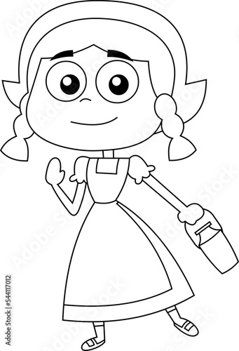 Outlined The 12 Days Of Christmas - 8Th Day - Eight Maids A Milking. Vector Hand Drawn Illustration Isolated On Transparent Background