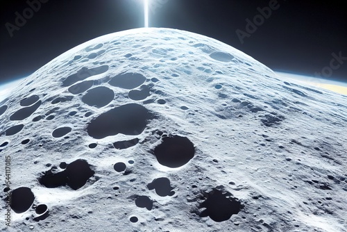 Base lunare, avamposto spaziale. Primo insediamento sulla luna. Missioni spaziali. Moduli abitativi per la conquista dello spazio. . La terra vista dalla luna photo