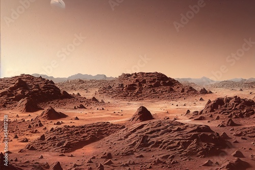 Fototapete base on Mars, first colonization, martian colony in desert landscape on the red