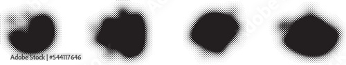 Glitch distorted grungy abstract forms . Blob shape organic. Template for presentation, banner . Fluid isolated shape .Grunge textured . Liquid vector shapes with halftone dots .Screen print texture