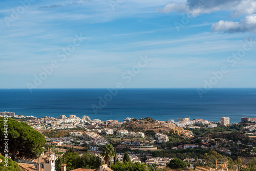 View of the blue sea and the city in Malaga