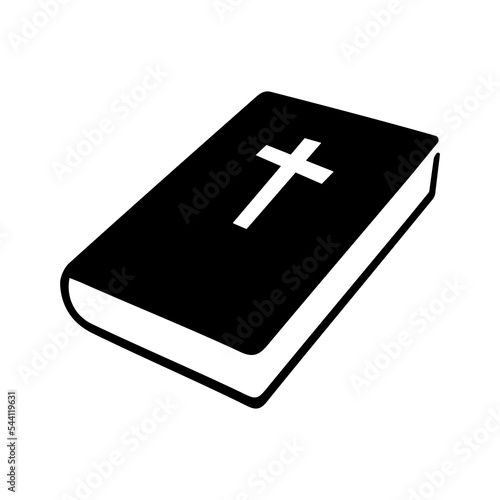 Bible book icon. Christian cross icon. Black religion book. Vector illustration. Christian church book