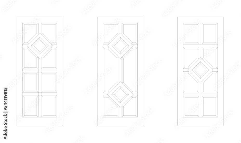 Decorative timber door drawing in 2D and in black and white. The ...