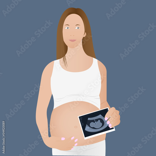 Ultrasound of a twin in the womb. Vector illustration in grayscale. An ultrasound image of a baby. Medicine and health of the fetus of twins. Realistic Embryo Sonogram