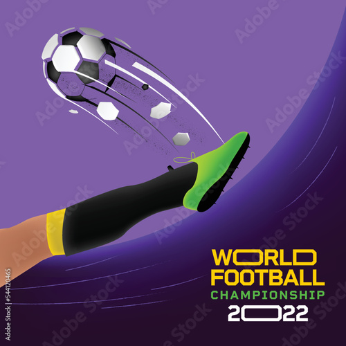 Modern illustration, Leg of soccer player kicking Football. world football championship, fifa world cup 2022
