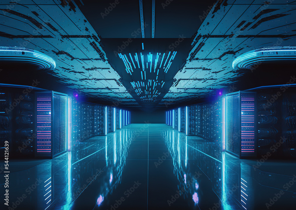 Data Center Or Server Room With Servers Of Information Cloud Storage
