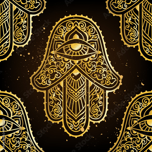 Hamsa Hand of Fatima . Vector illustration. Ethnic amulet Indian, Arabic, Jewish ornaments