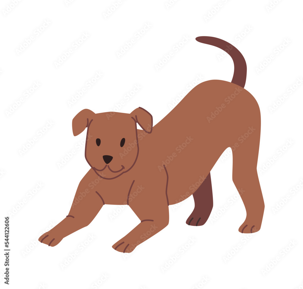 Obraz premium Dog life and lifestyle, isolated playful puppy with short tail. Canine animal playing and being active, domestic pet ordinary breed. Vector in flat style
