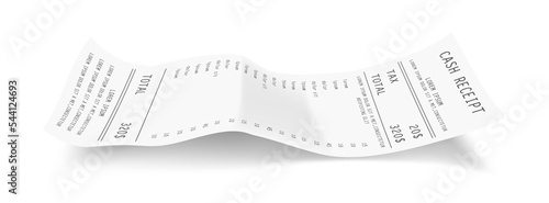 Cash receipt from supermarket, cafe or hotel. Vector cash register sale receipt print, paper template. Realistic financial atm transaction check