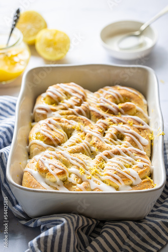 Lemon curd buns with icing over the top