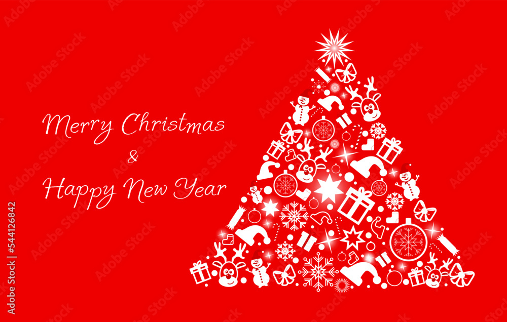 Christmas tree and New Year's tree 2023
with text. The red and white color of the Christmas tree. Christmas tree with toys. Toys on the Christmas tree are different symbols of the holiday Christmas tree and New Year's tree 2023
with text. The red and white color of the Christmas tree. Christmas tree with toys. Toys on the Christmas tree are different symbols of the holiday