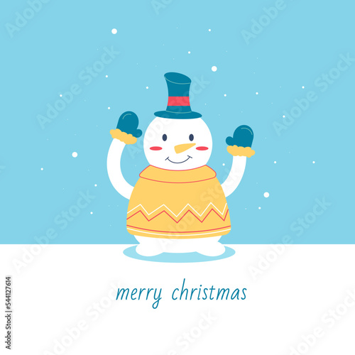 Wallpaper Mural Merry Christmas with snowman. Vector, postcard Torontodigital.ca