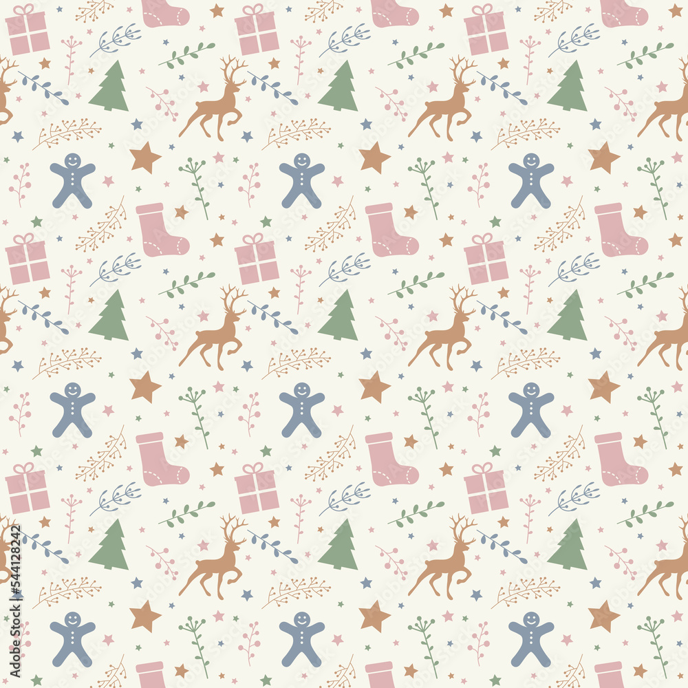 Concept of a seamless pattern with Christmas decorations. Xmas background. Vector
