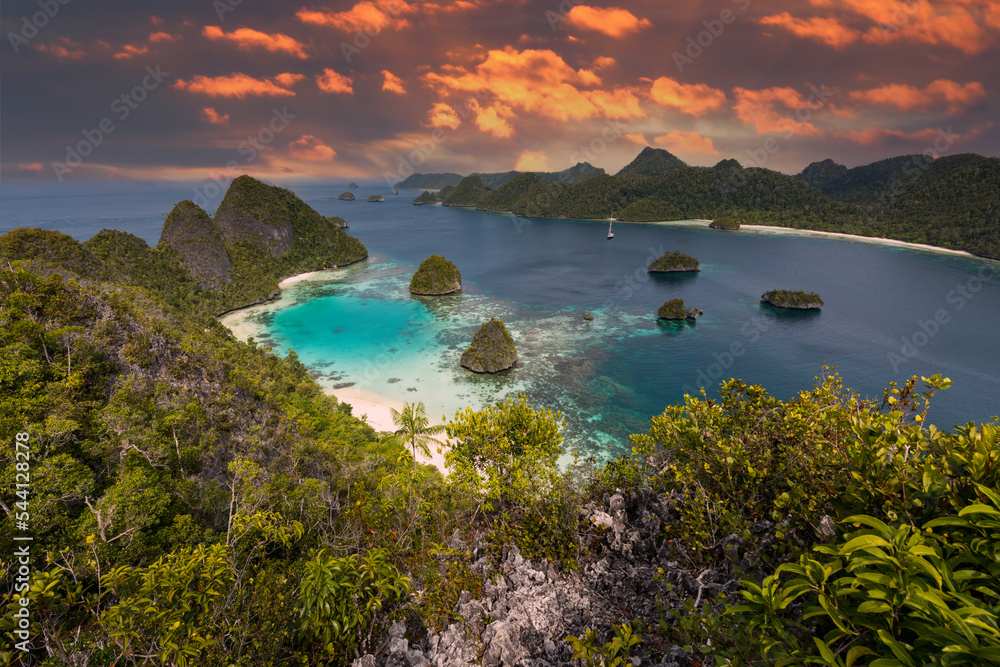 Indonesia superb sunset in Papua Raja-Ampat-Papua Stock Photo | Adobe Stock