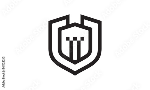 castle and shield logo. building vector icon