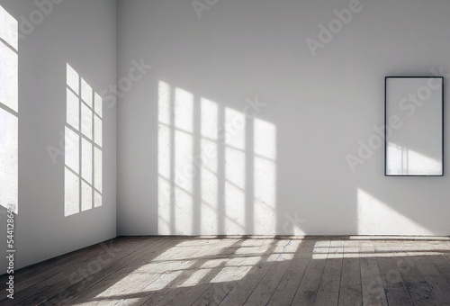 3D rendering old plate of white canvas on white wall in empty room