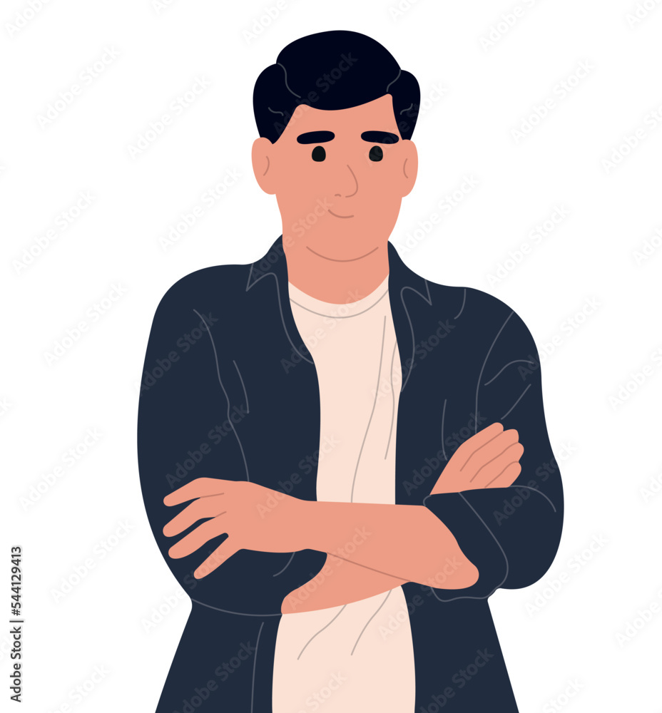 Fototapeta premium Skeptics think, an insecure person who doubts. Flat vector illustration