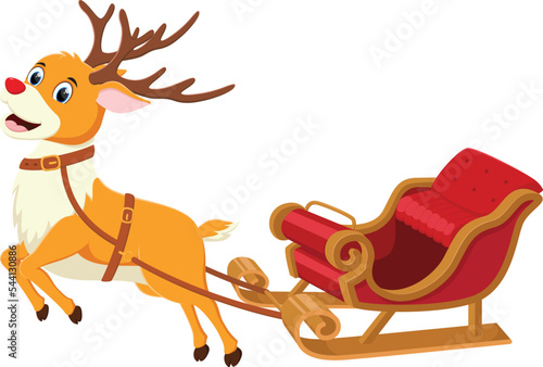 Cartoon Christmas reindeer pulling sleigh