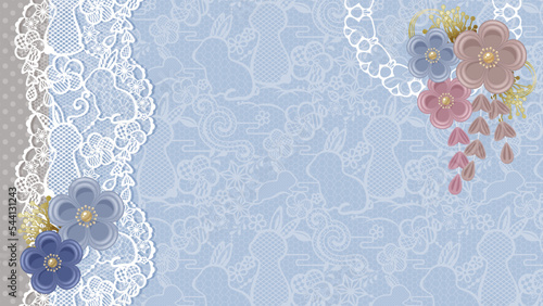 うさぎのレースのコラージュをイメージした背景イラスト_16:9