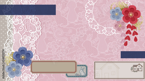 うさぎのレースのコラージュをイメージした背景_16:9