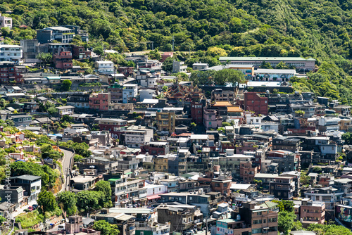 View of old buildings on Jiufen Mountain, New Taipei City, Taiwan.
