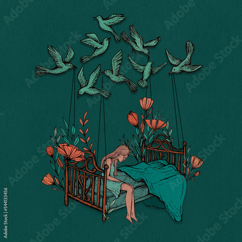 Bed flowing in the air in a dream
