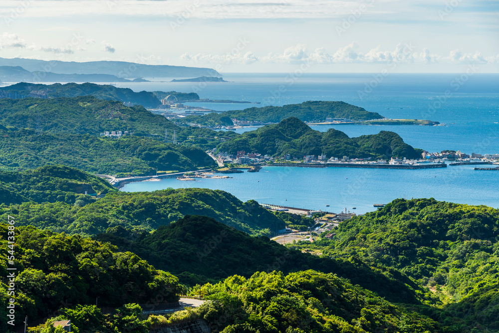 Spectacular view of the Coastal Mountains overlooking New Taipei City and Keelung in Taiwan.