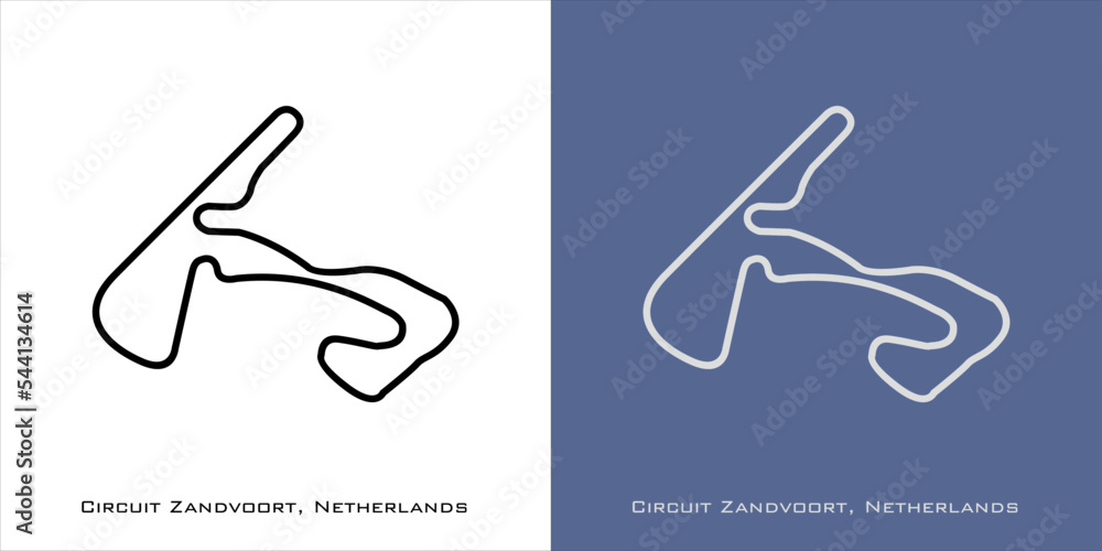 Zandvoort Netherlands Circuit for grand prix race tracks with white and blue background - obrazy, fototapety, plakaty 