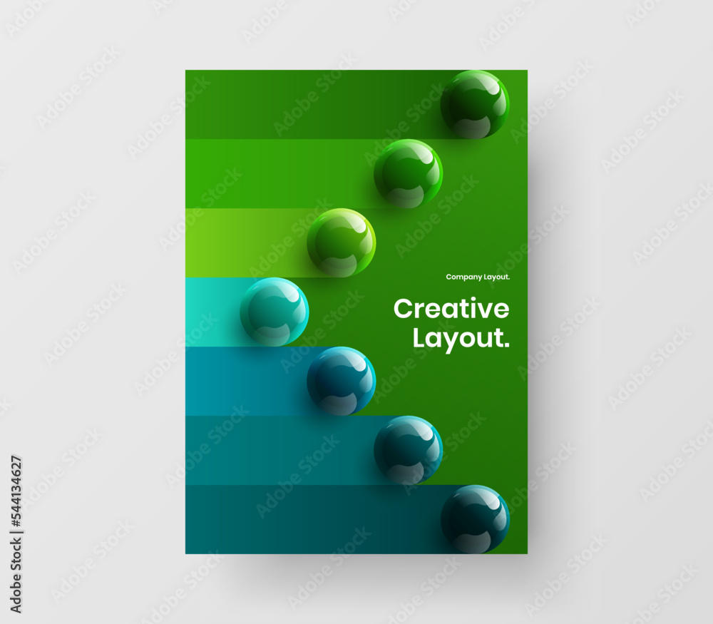 Isolated front page design vector layout. Minimalistic realistic spheres leaflet illustration.