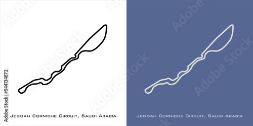 Jeddah Corniche Circuit for grand prix race tracks with white and blue background - Jeddah  GP Saudi Arabia photo
