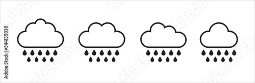 Weather icons. Weather forecast icon set. Clouds symbol. Rain cloud sign. Heavy rainfall vector illustration. Simple flat and outline style graphic design.