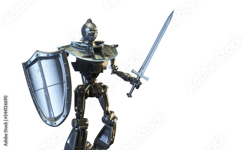 robot knight with sword and shield as a symbol of digital data protection 3d render