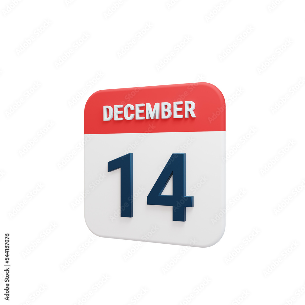 December Realistic Calendar Icon 3D Rendered Date December 14 December Realistic Calendar Icon 3D Rendered Date December 14