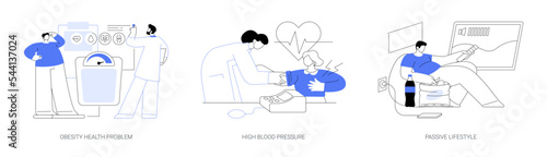 Inactive lifestyle problems abstract concept vector illustrations.