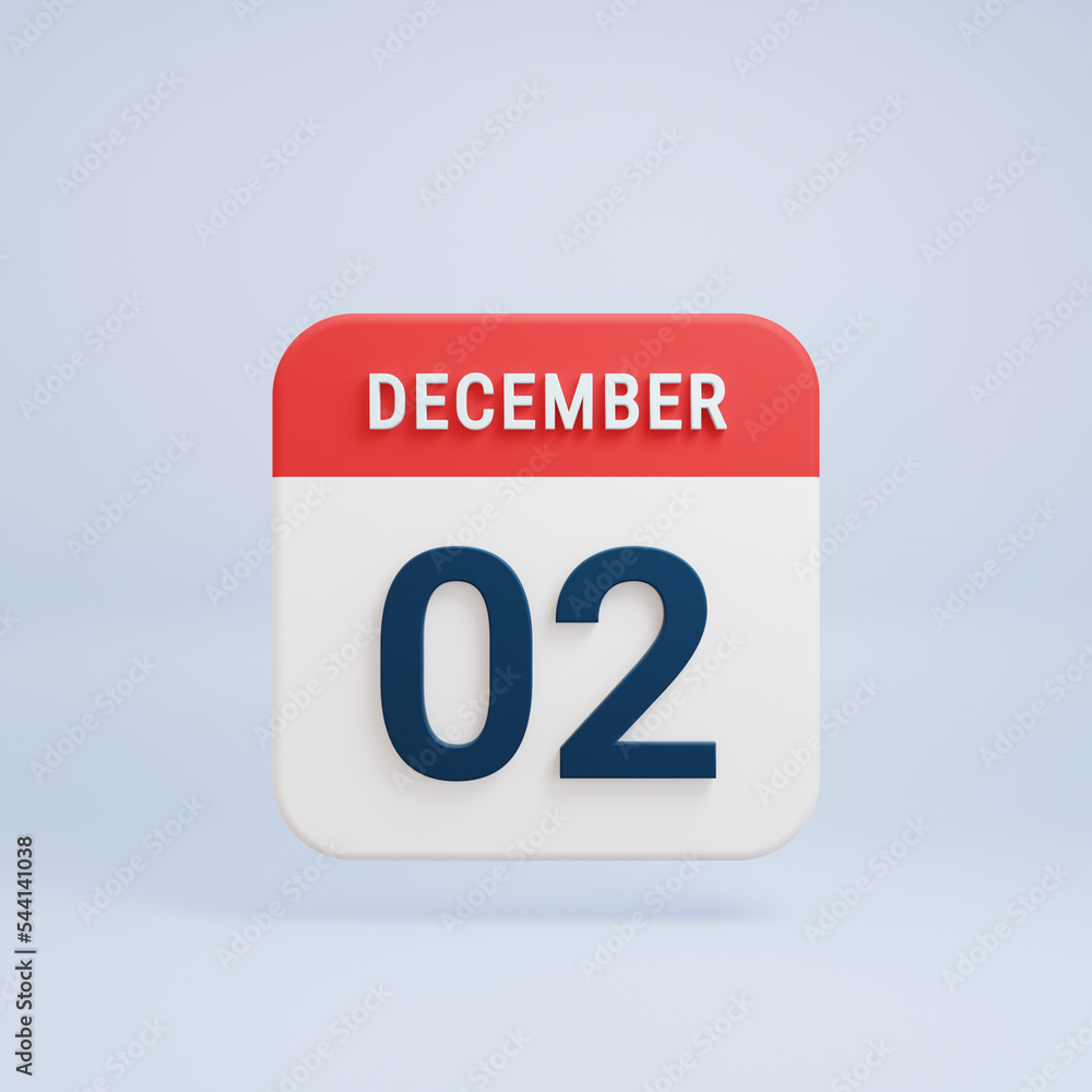 December Realistic Calendar Icon 3D Rendered Date December 02 December Realistic Calendar Icon 3D Rendered Date December 02