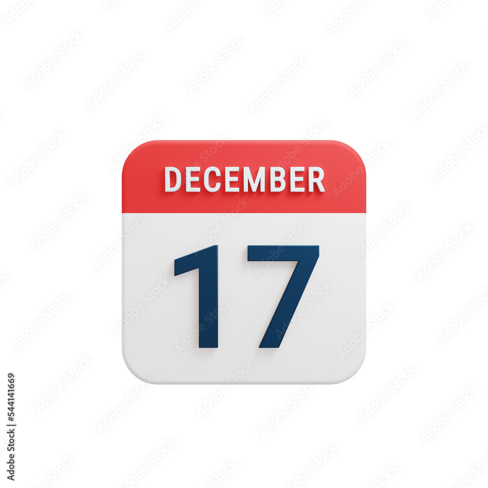 December Realistic Calendar Icon 3D Rendered Date December 17 December Realistic Calendar Icon 3D Rendered Date December 17