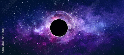 Black hole watercolor illustration. Space galaxy background