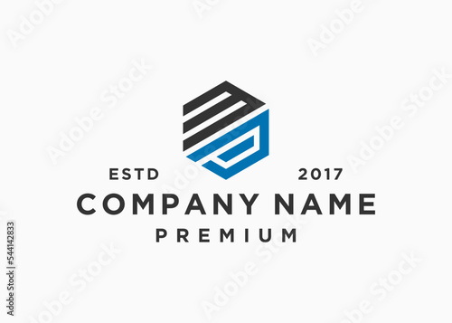 letter mp hexagon logo design vector illustration template